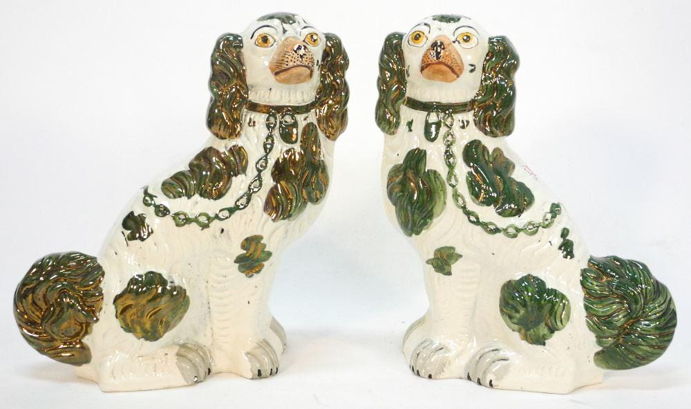 Pair of Green Staffordshire King Charles Spaniels (1 of 2)