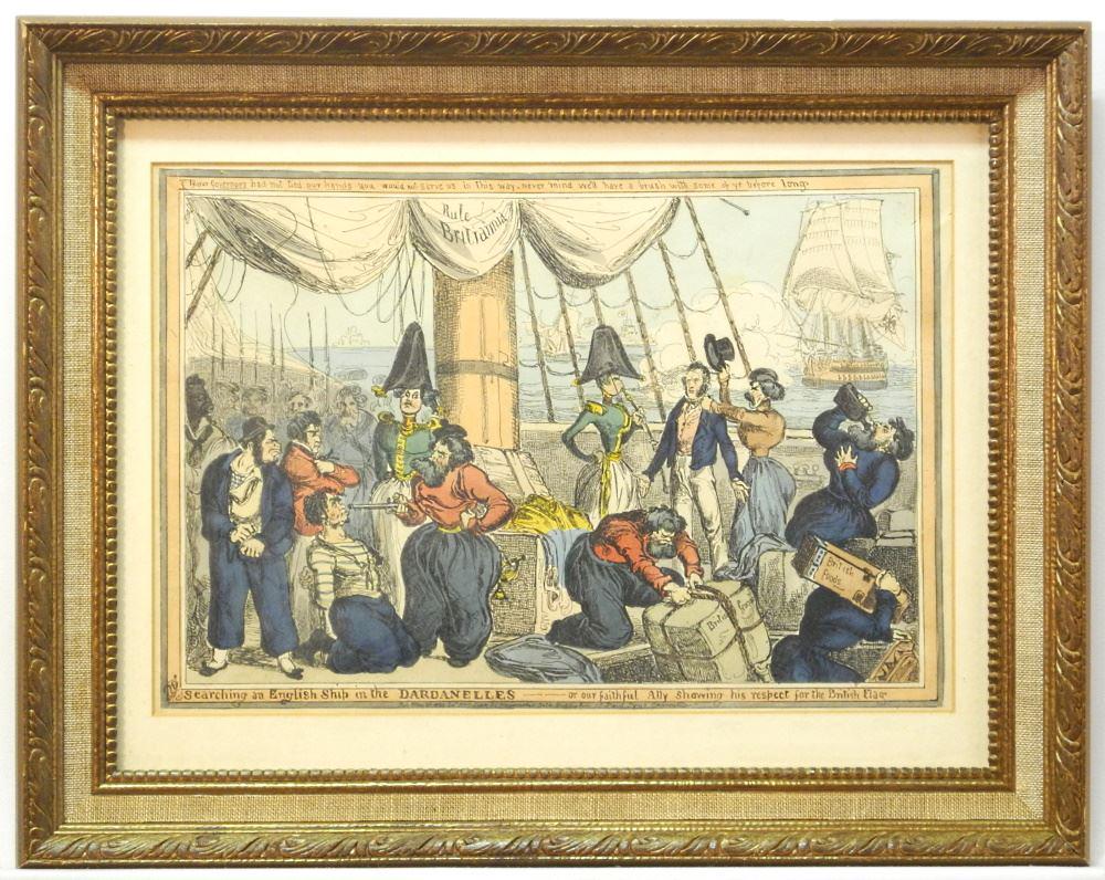 2 Cruickshank Caricatures: "English Ship..." &: 2 Cruickshank Caricatures: "English Ship..." & "Sailor's Description..." 9 3/4" x 14 1/4" & 14 3/4"