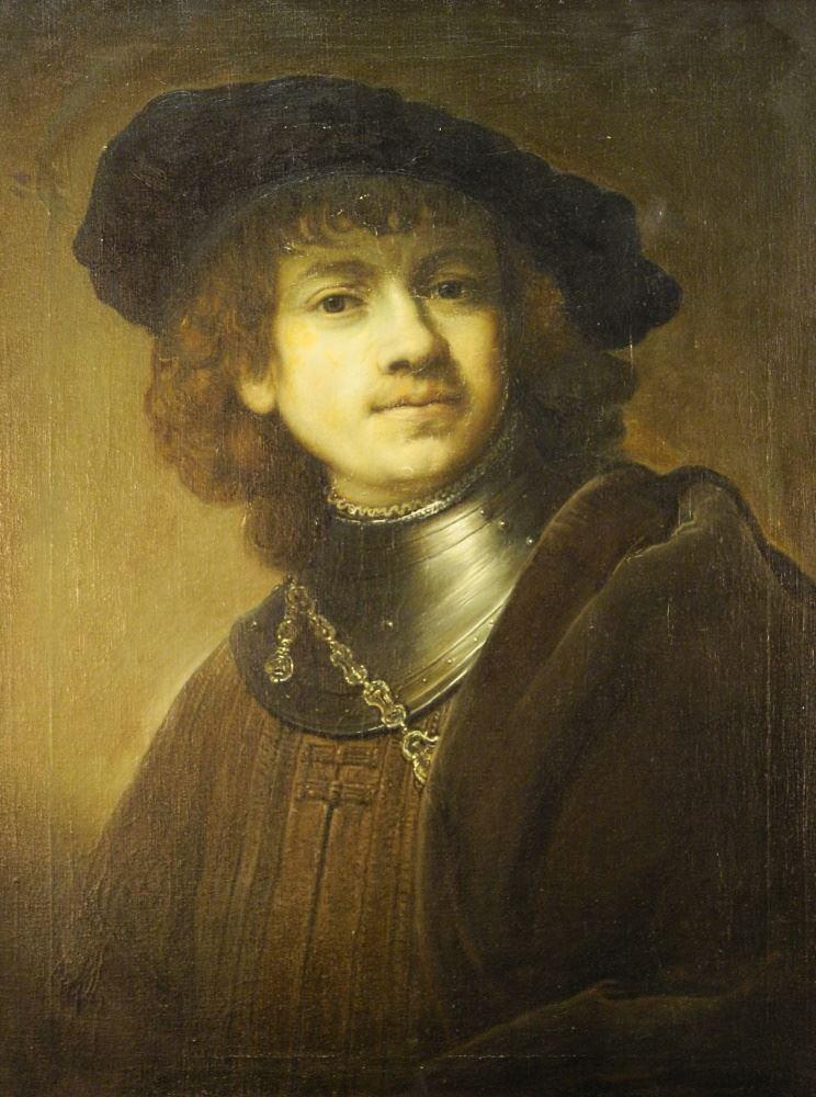 Oil on Canvas After Rembrandt By Leone Checchi, 23 1/2": Oil on Canvas After Rembrandt By Leone Checchi, 23 1/2" x 17 1/4", "Self Portrait".