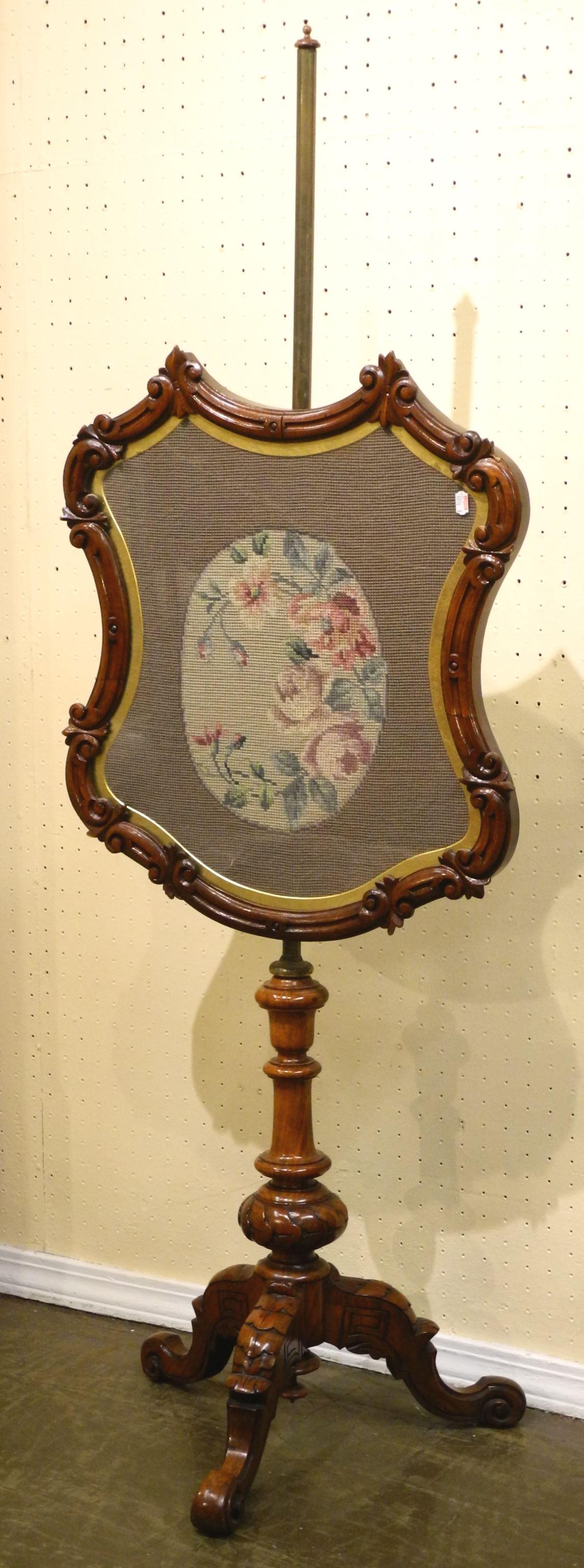 Victorian Mahogany Pole Screen with Needle Pointed (1 of 6)