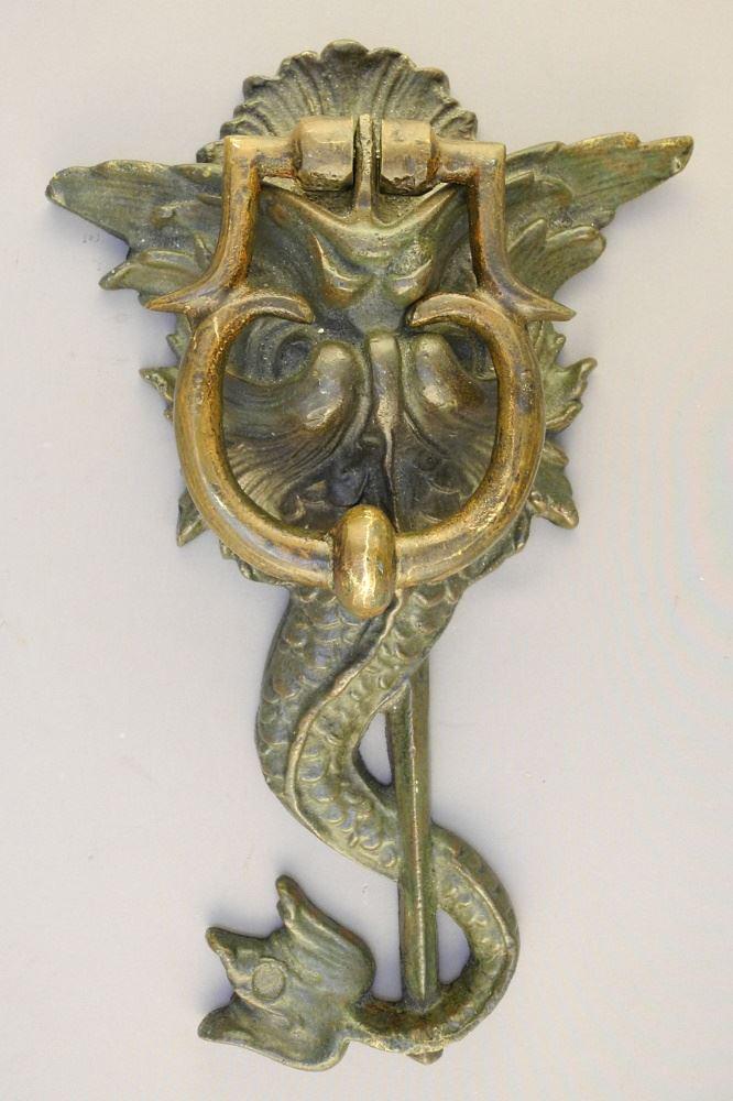 Bronze Finish Florentine Dolphin Door Knocker, 12 7/8" (1 of 3)
