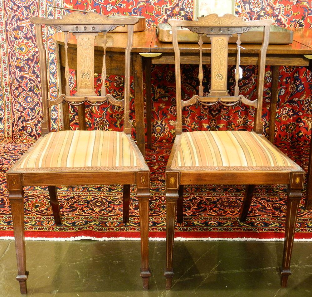 Pair of Edwardian Mahogany Side Chairs, As Found/ Loose: Pair of Edwardian Mahogany Side Chairs, As Found/ Loose Column.