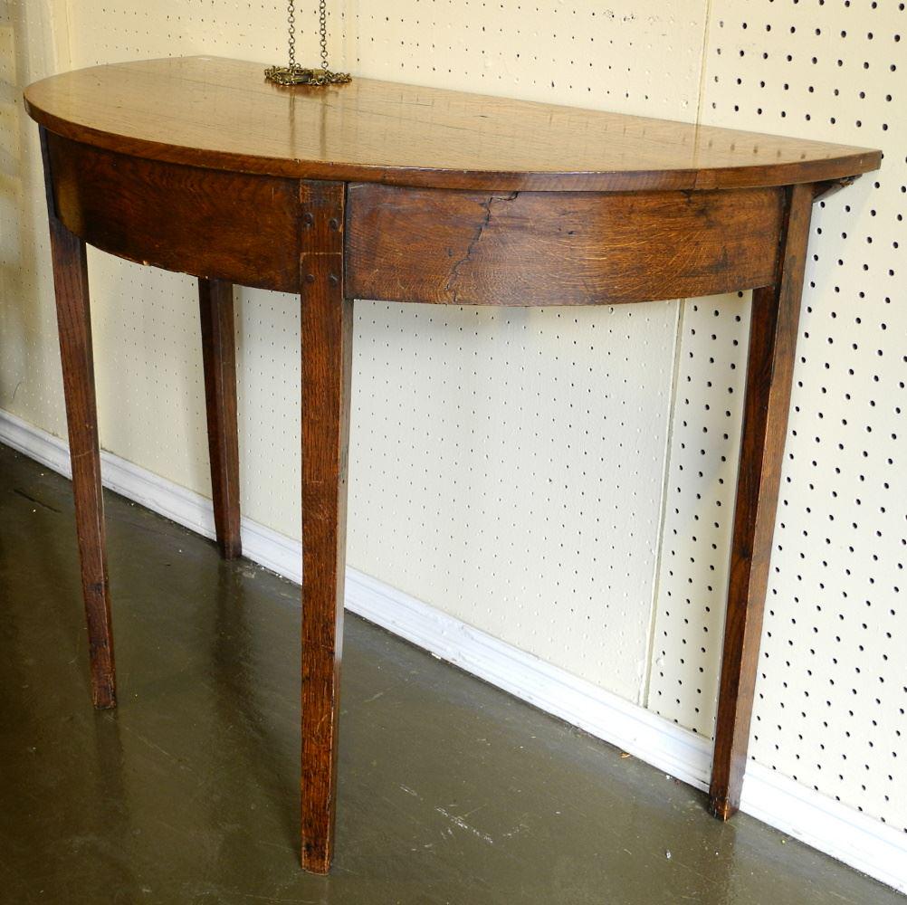Georgian Oak D-End Dining Table with 1 Leaf & Clips, (1 of 3)