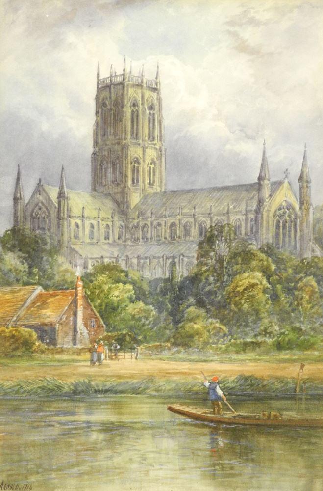 Watercolour signed Arnold 1914, 15" x 10", "Punting By (1 of 4)