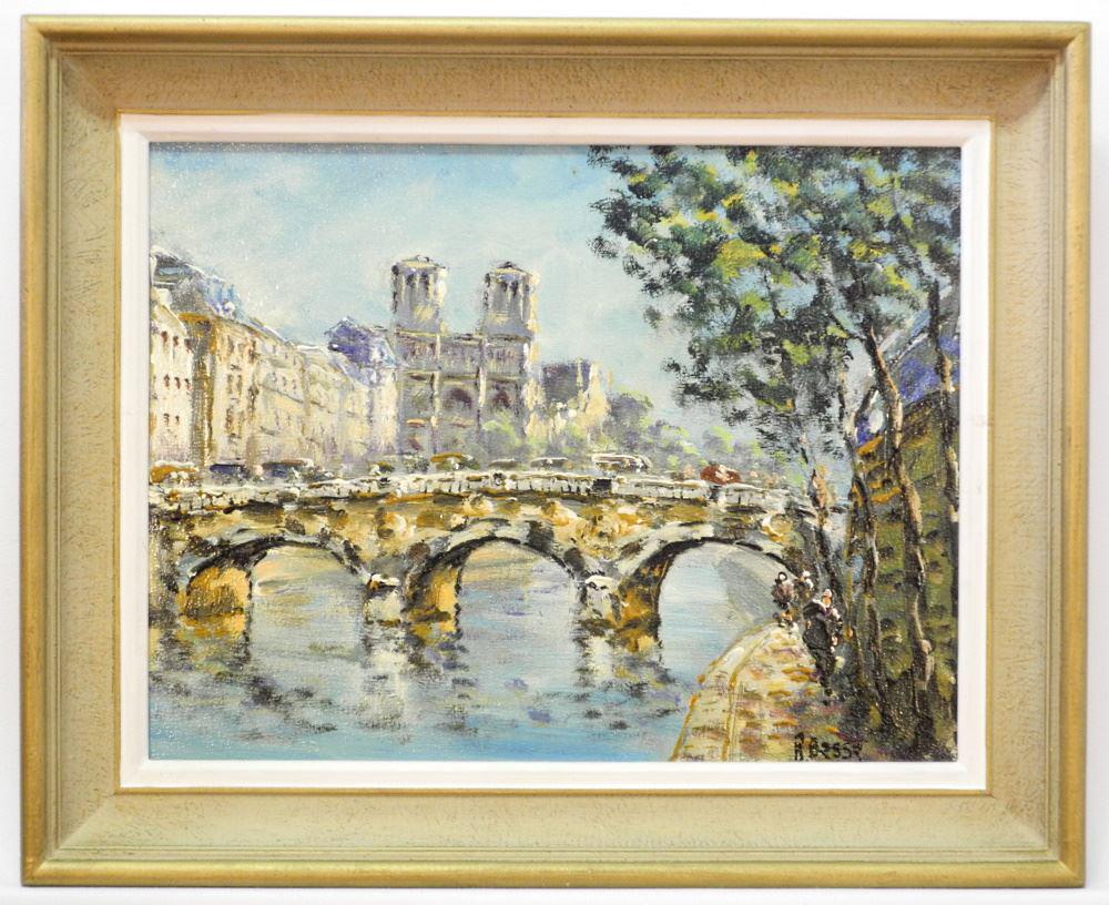 Oil on Canvas signed R. (Raymond) Besse, 10" x 13",: Oil on Canvas signed R. (Raymond) Besse, 10" x 13", "Pont Du Change Paris".