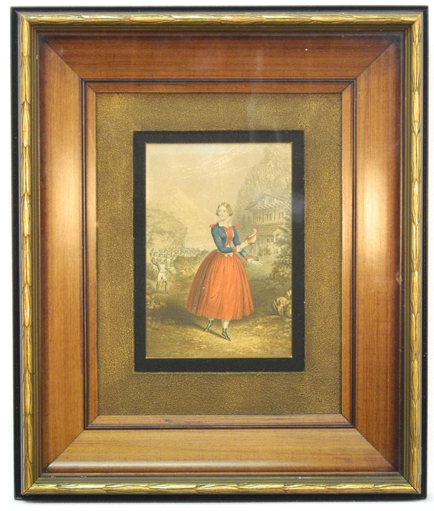 Colour Print by George Baxter, 5 3/4" x 4", "The: Colour Print by George Baxter, 5 3/4" x 4", "The Daughter of the Regiment".