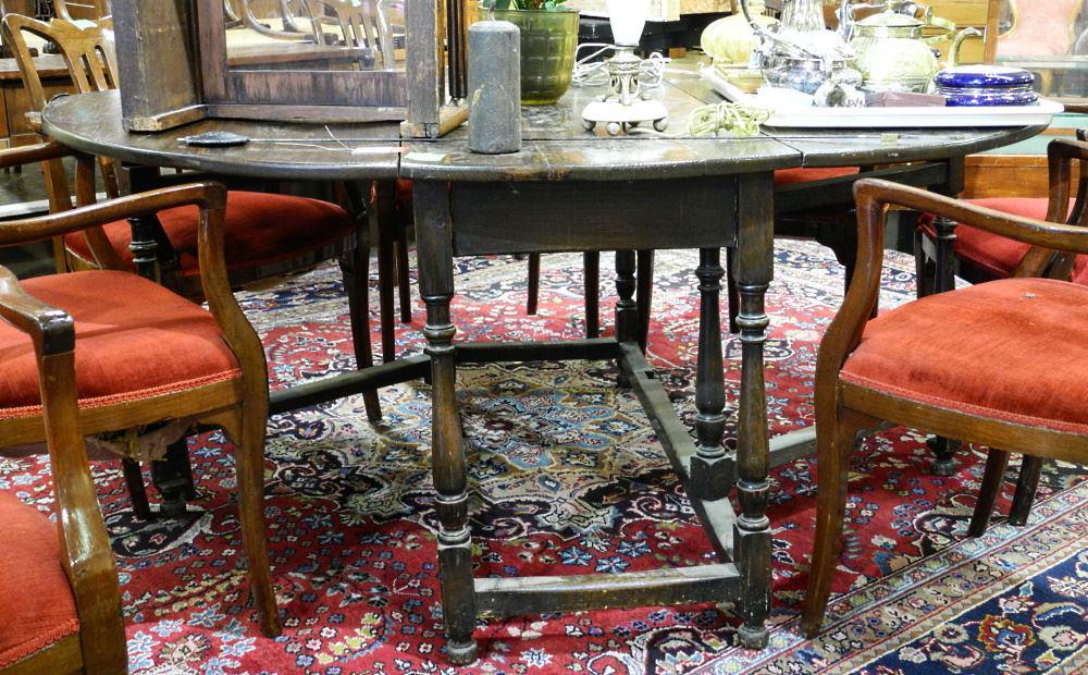 19th Century Oak Drop Leaf Dining Table, 68" diameter. (1 of 2)
