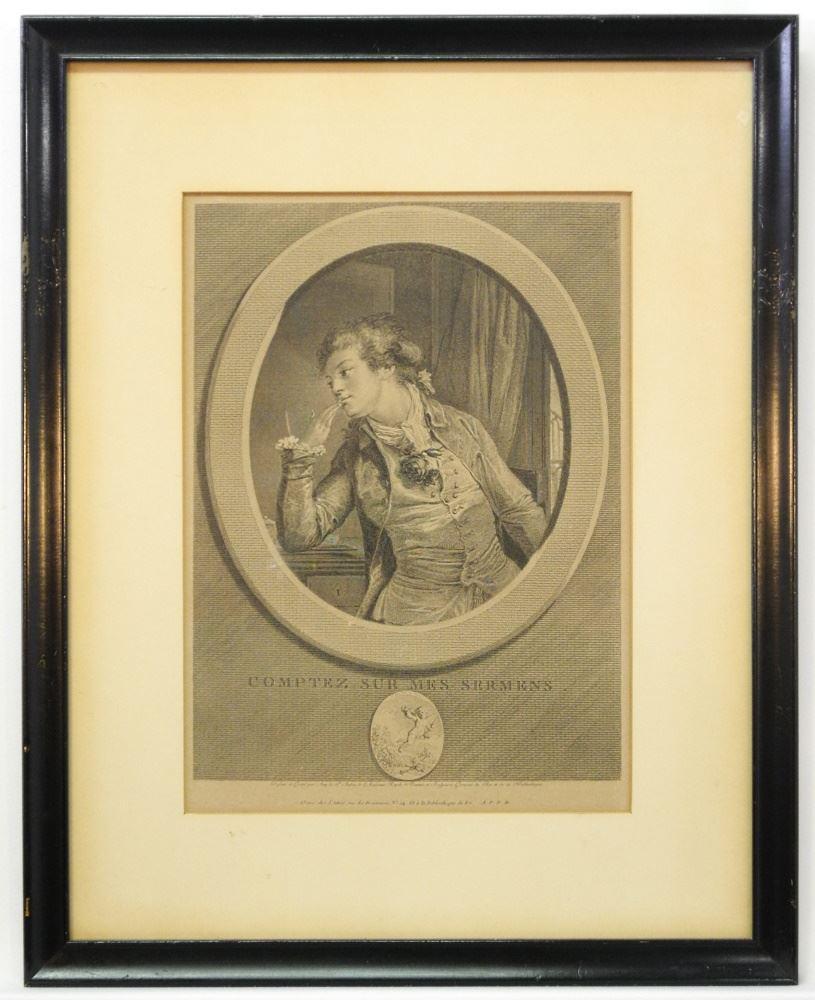 3 Antique French Rococo Engravings, 13 7/8" x 9 7/8". (1 of 3)