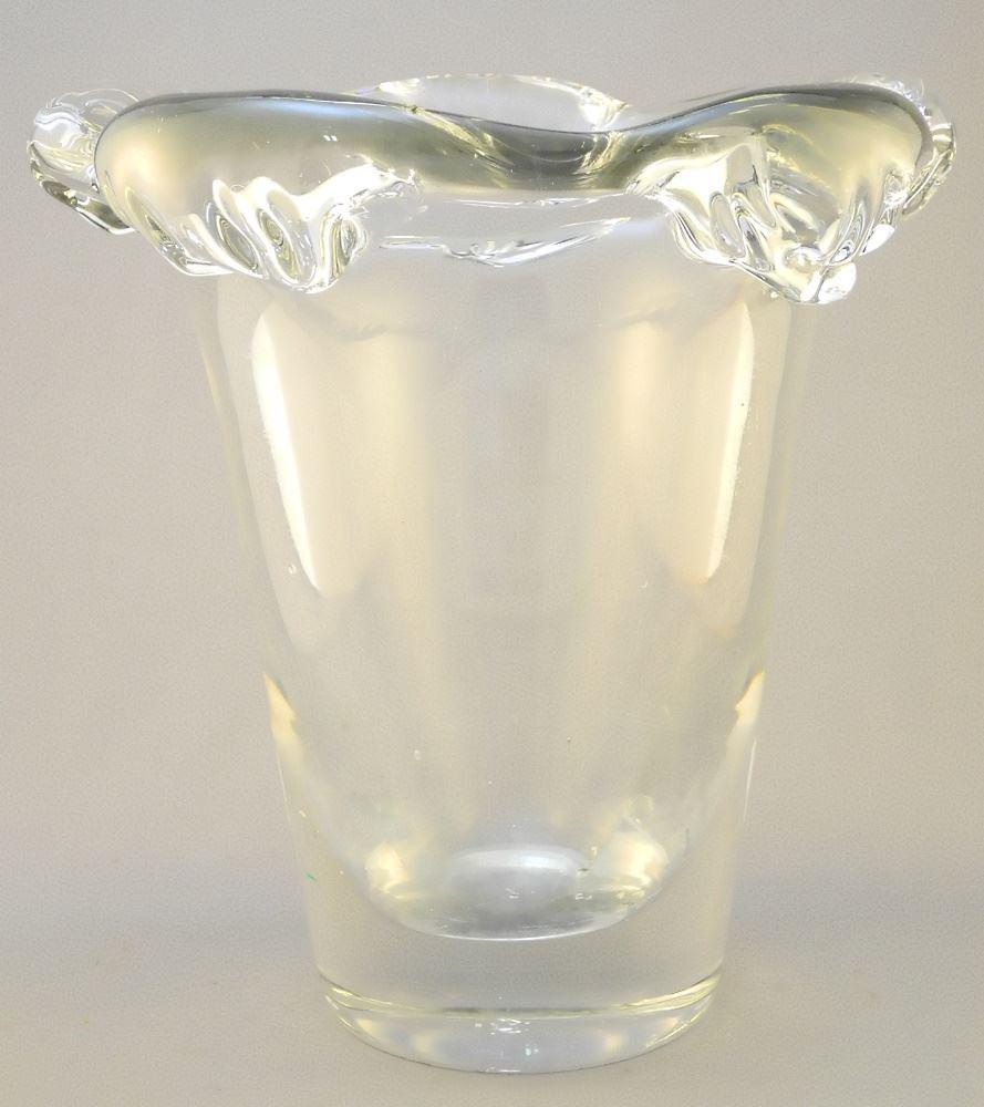 Daum Nancy France Crystal Vase, 10 3/4" high, chipped. (1 of 4)