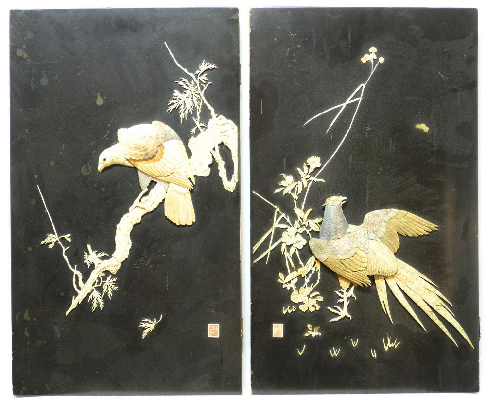 Pair of Japanese Shibayama Wall Plaques with MOP inlay (1 of 1)