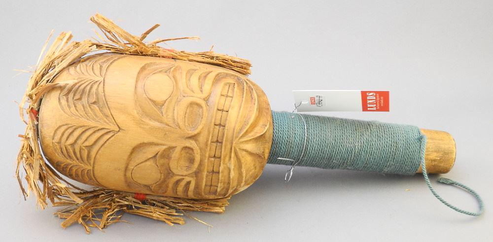 Northwest Coast Carved Rattle Monogrammed M.J., 12 1/2" (1 of 2)