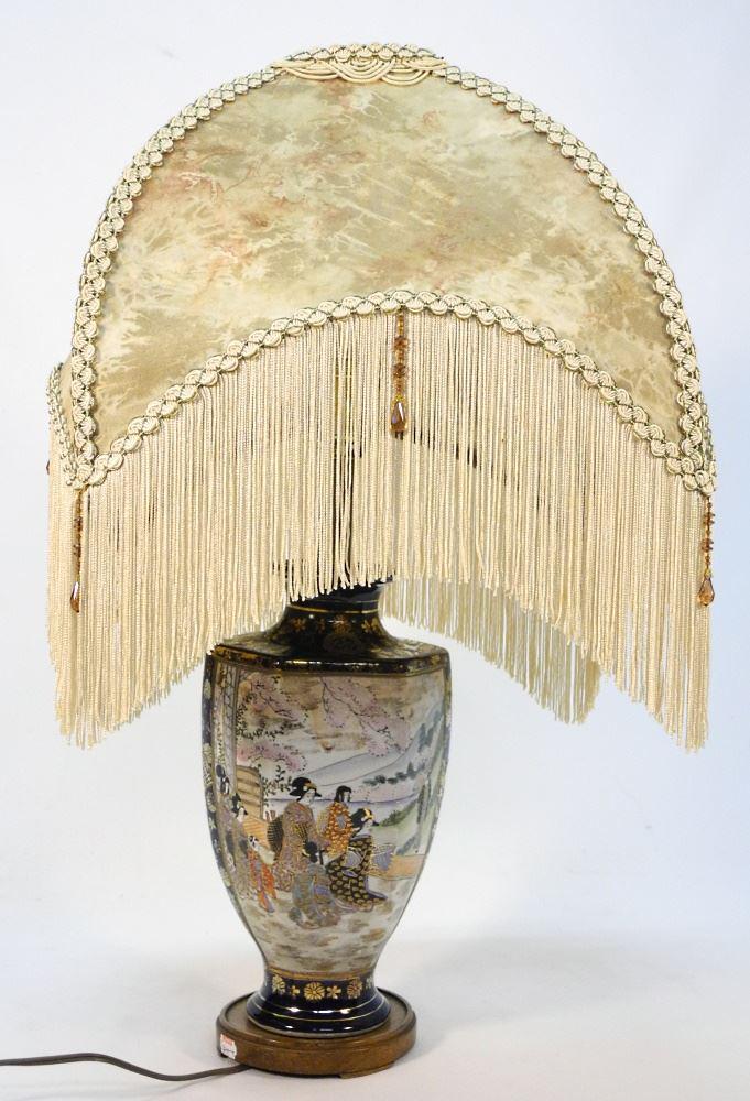 Japanese Satsuma Table Lamp, 25 1/2" High. (1 of 3)