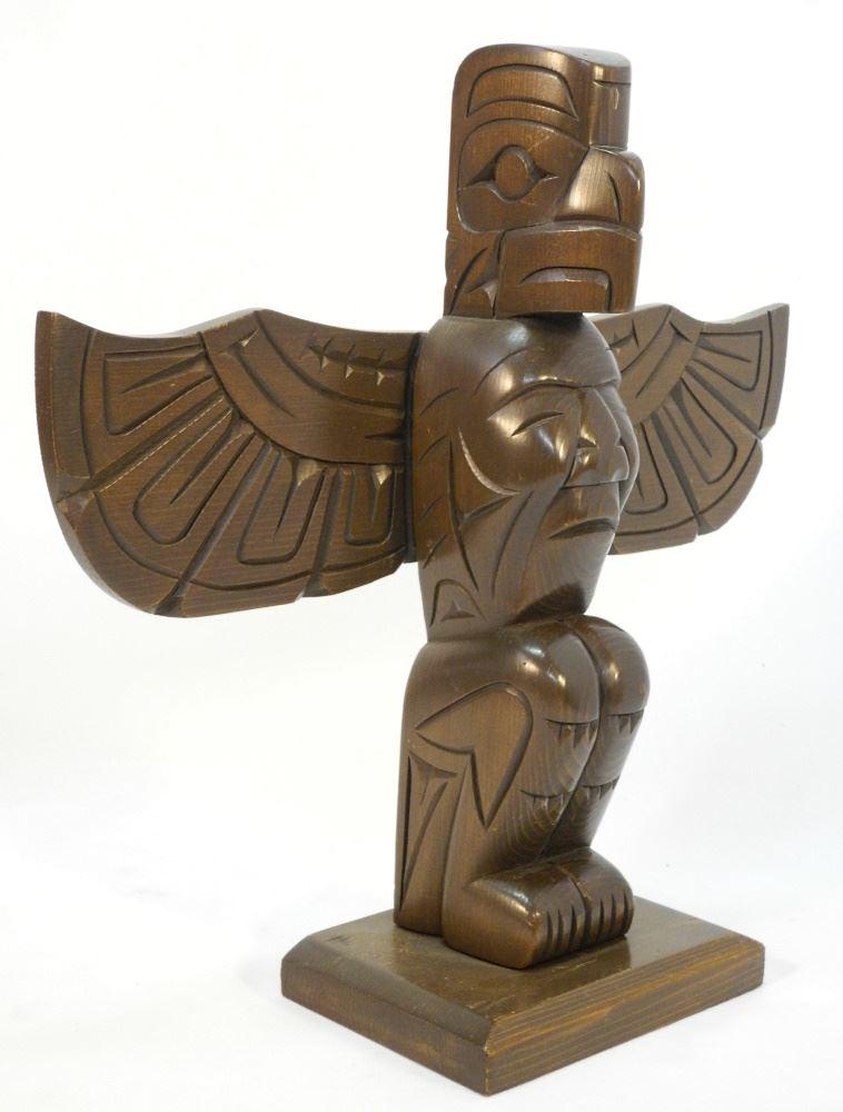 Squamish "Eagle" Model Totem Pole Signed R. Krawchuk (1 of 3)