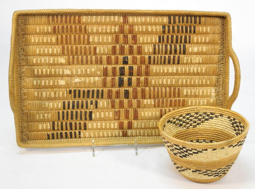 Basket (4 1/2" x 7 1/2") & a Woven Tray (18 3/4" x (1 of 5)