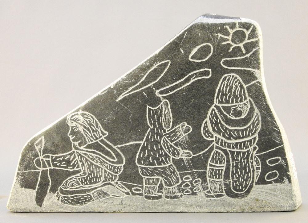 Inuit Stone Figural Panel Carving, signed with (1 of 3)