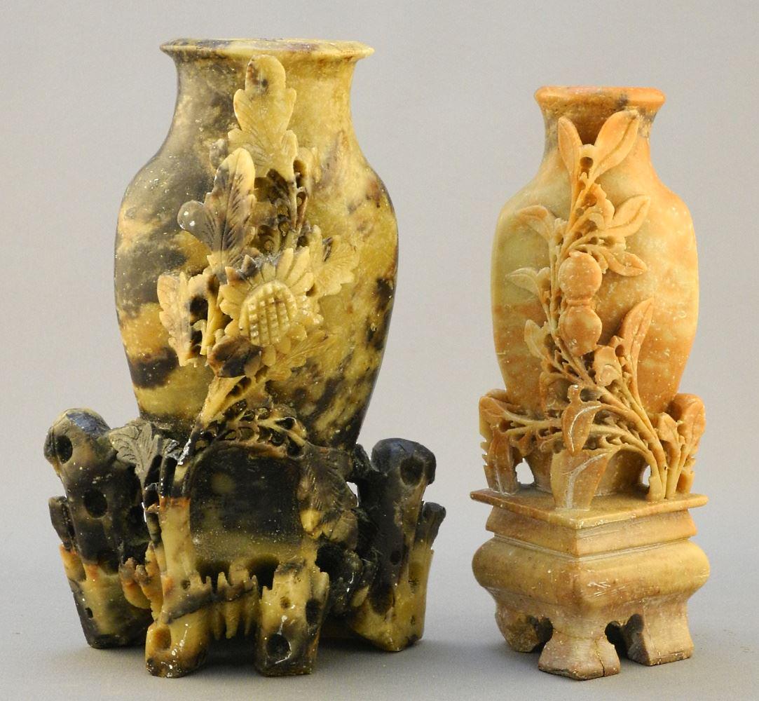 Pair of Carved Stone Vases, 6 1/2" High. (1 of 2)