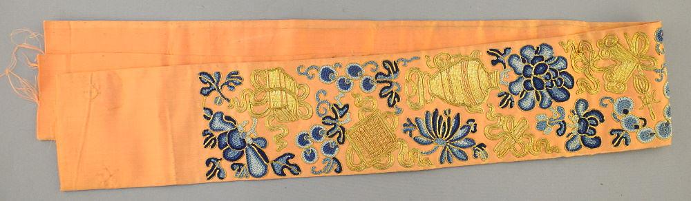 Qing Silk Sleeve Panel, 36" x 3 1/2", (1 of 2)