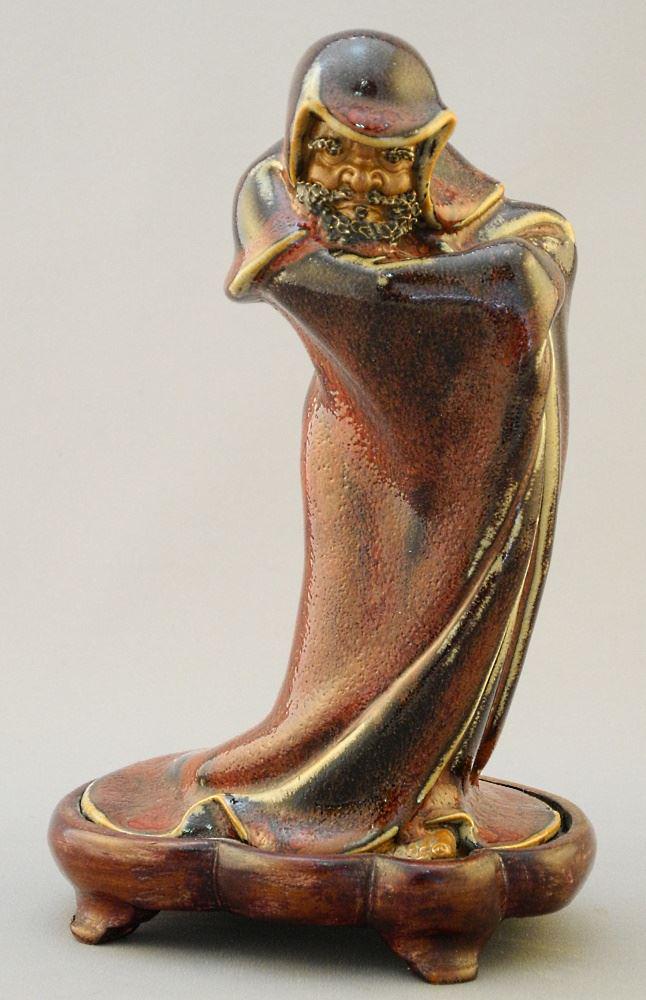 Chinese Shiwan Ware Pottery Figure with Carved Stand, (1 of 2)