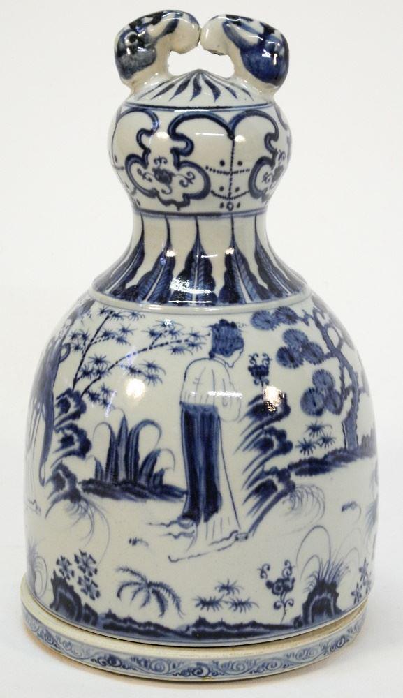 Chinese Blue & White Porcelain Covered Vessel, 13 1/2" (1 of 2)