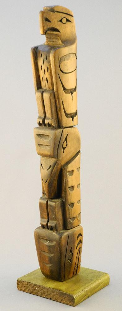 Kwagiulth Model Totem Pole signed Jim Mountain, Alert (1 of 3)