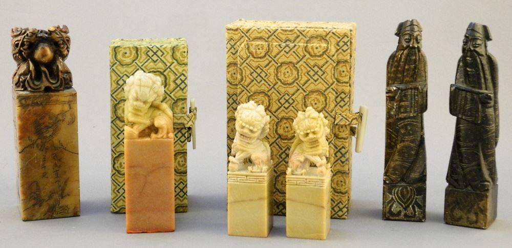 6 Carved Stone Stamps (3 in Boxes). (1 of 2)