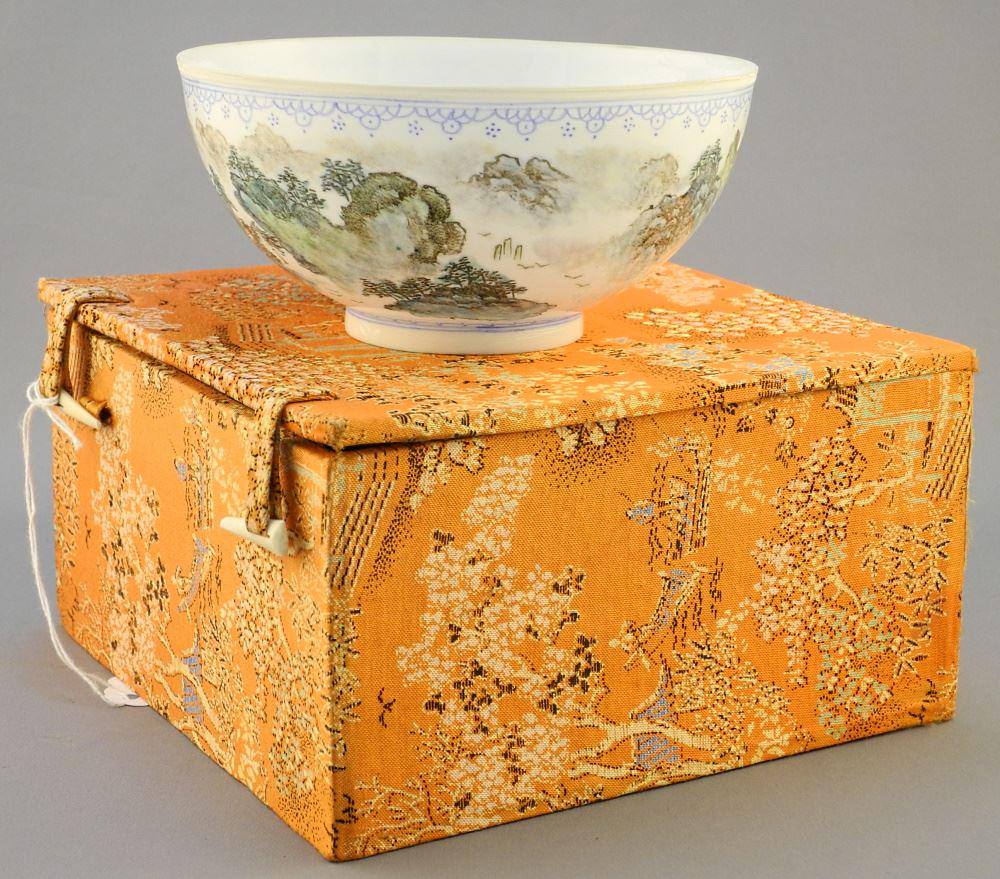 Chinese Enameled Eggshell Porcelain Bowl in Brocade (1 of 5)