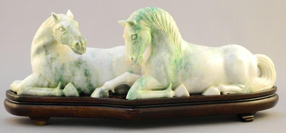 Jadeite Sculpture "Recumbent Horse" on Stand, 3 1/4" x (1 of 10)