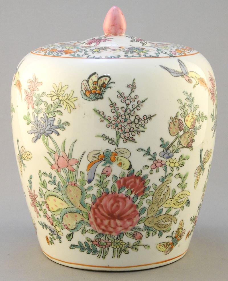 Chinese Porcelain Covered Jar, Signed. (1 of 3)