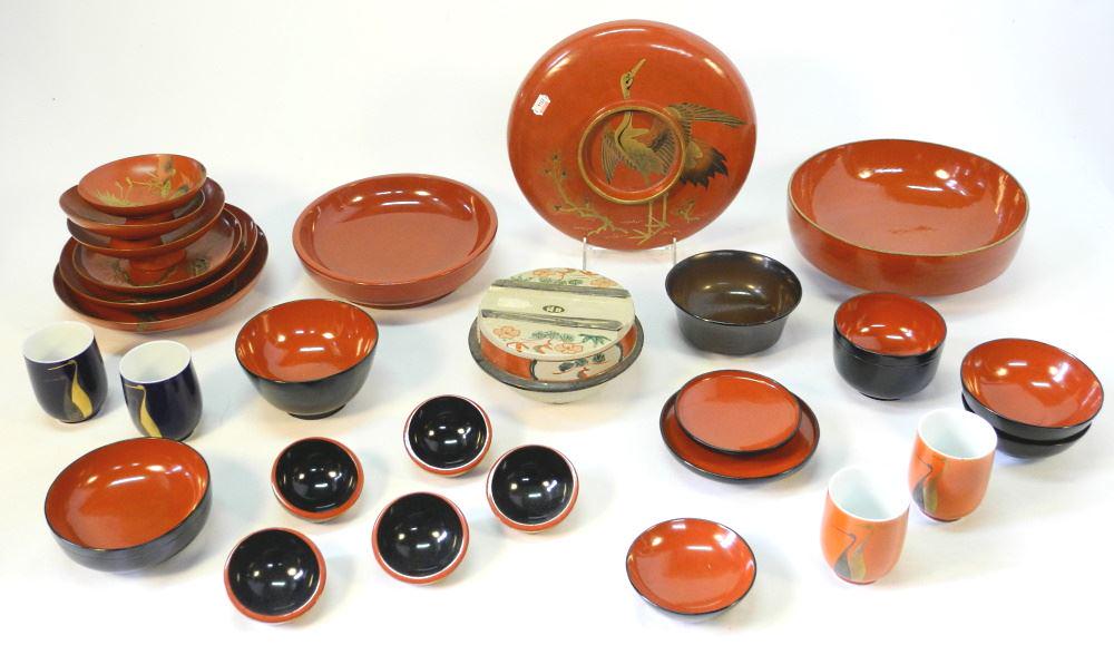Collection of Japanese Lacquer "Crane" Dishes, 4 (1 of 3)