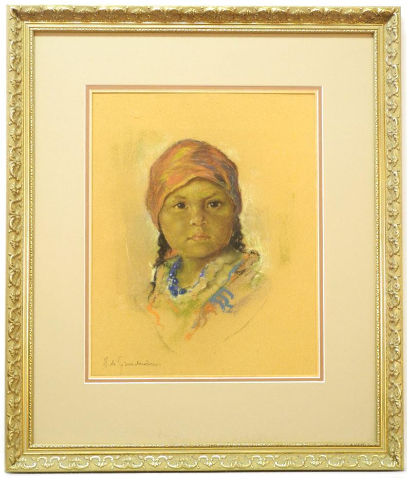 Oil Pastel Signed N. De Grandmaison, 15 1/2" x 10 1/4", (1 of 6)