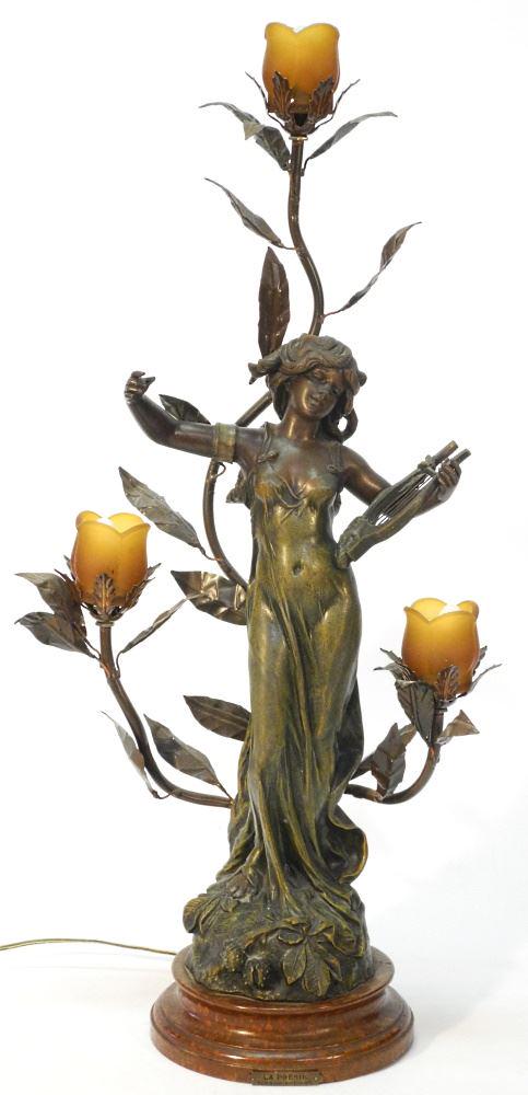 Spelter Figural Lamp Signed Moreau, 31" High. (1 of 11)