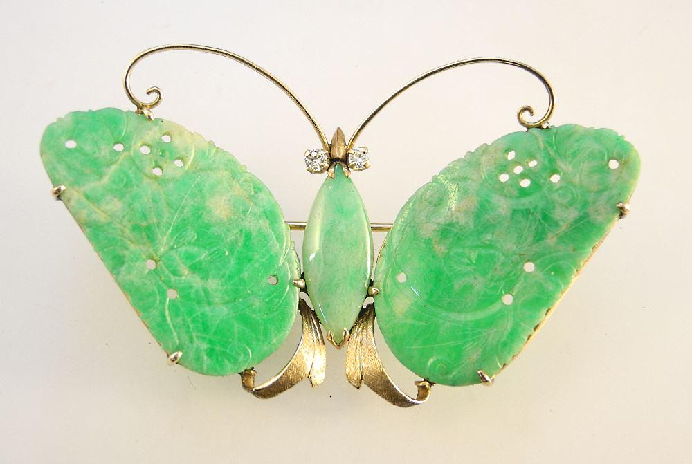 Natural Jadeite & Diamond Jade "Butterfly" Brooch in (1 of 5)