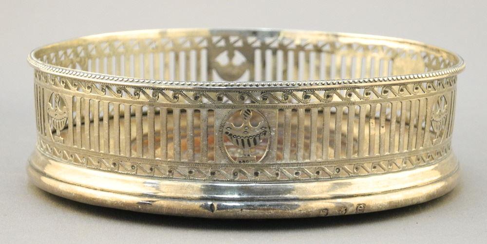 Georgian Sterling Silver Wine Coaster, 1 1/4" x 4 3/4": Georgian Sterling Silver Wine Coaster, 1 1/4" x 4 3/4" Diameter, as Found.