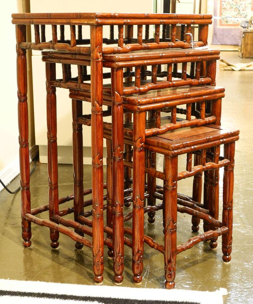 Quartetto Set of Chinese Rosewood Nesting Tables, 15" - (1 of 8)