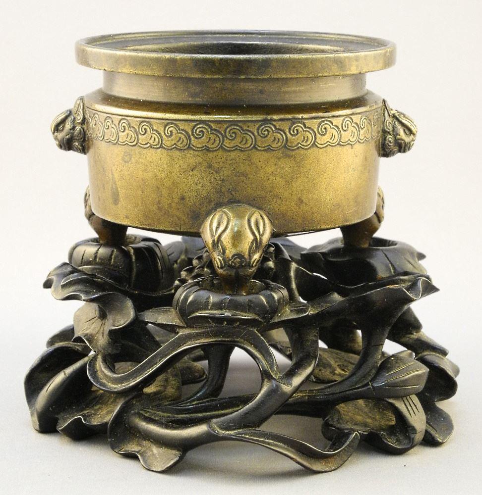 Chinese Bronze Censer on Wood Stand (Chipped/as Found), (1 of 11)