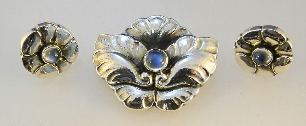 Georg Jensen Sterling Silver & Moonstone Brooch & (1 of 3)