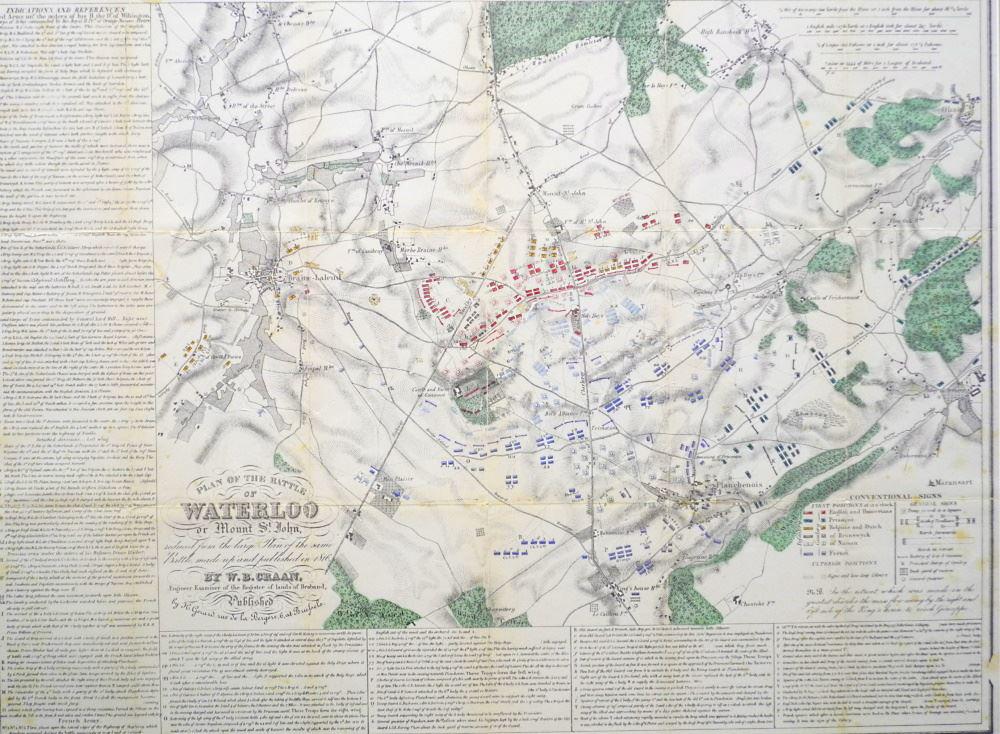 Antique Map: Pan of the Battle of Waterloo, W.B. Craan,: Antique Map: Pan of the Battle of Waterloo, W.B. Craan, 1845, 17 1/2" x 23 1/2".