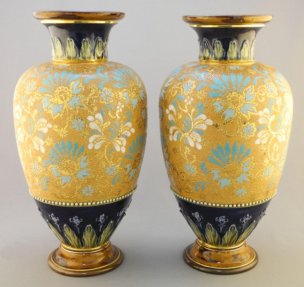 Pair of Doulton Slater Stoneware Vases, 13 1/2" High. (1 of 10)