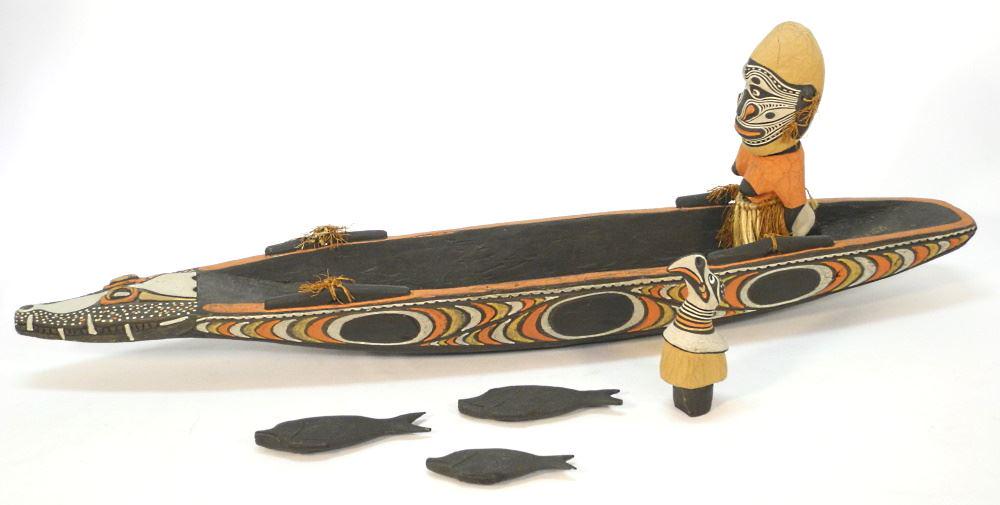 Papua New Guinea Signed Frances Timbin, Palembei: Papua New Guinea Signed Frances Timbin, Palembei Village, Wood & Pigment, 40 1/2"L.