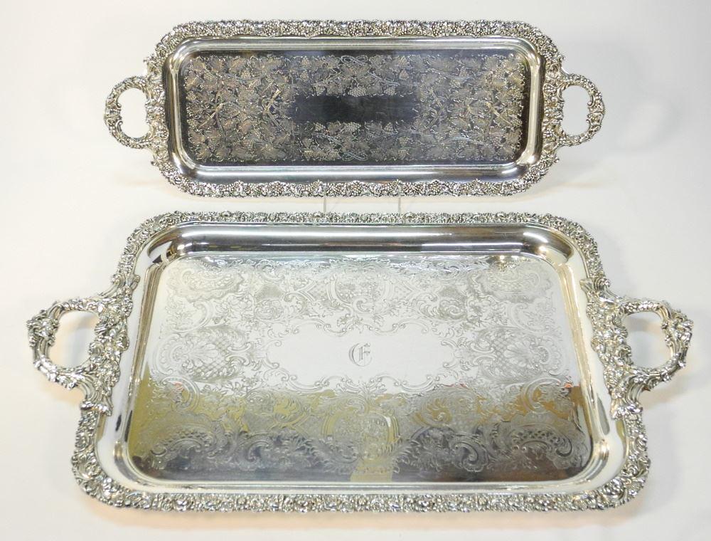 2 Ellis Bros Silver Plated Trays, 24" x 27 1/2" Length. (1 of 7)