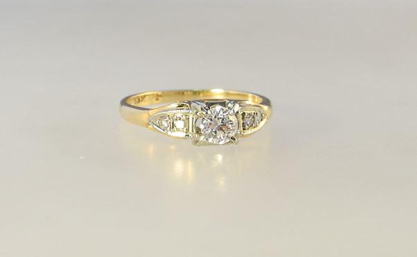 14-18K Yellow & White Gold & Diamond Ring, Size 5 1/2, TW 2.19 Grams. (1 of 5)