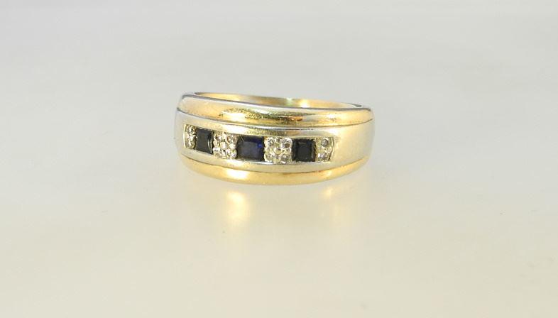 14K Gold Sapphire & Diamond Ring, Size 9 1/2", TW 10 Grams. (1 of 4)
