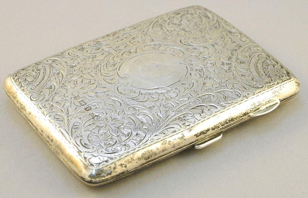 Hallmarked Silver Cigarette Case, 4 1/8" wide. (1 of 4)