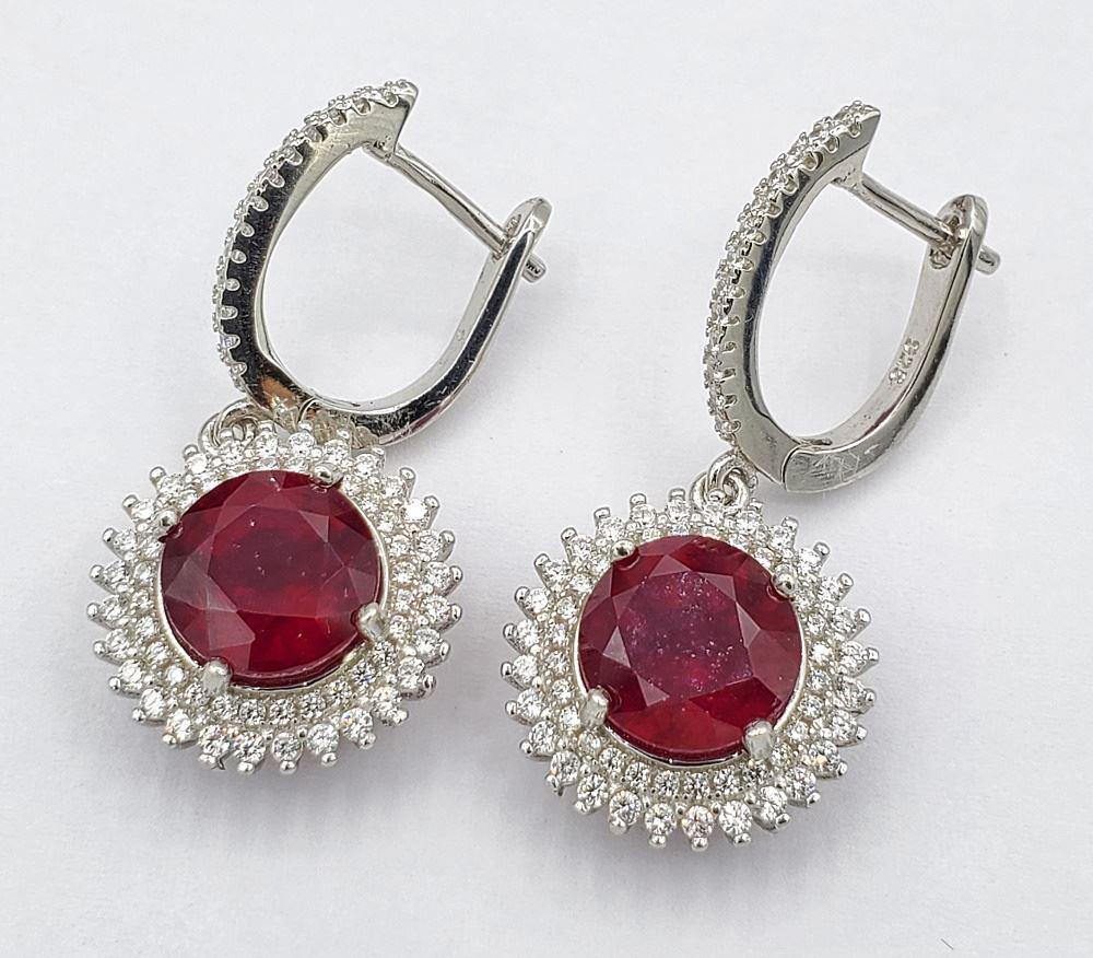 Sterling Silver / Ruby & CZ Earrings Ruby TW:7.10Ct. (1 of 6)