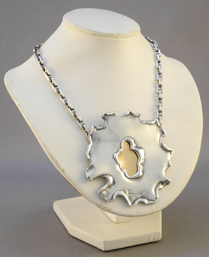 French Modernist Sterling Silver & 18K Necklace signed Pern'oui. (1 of 3)