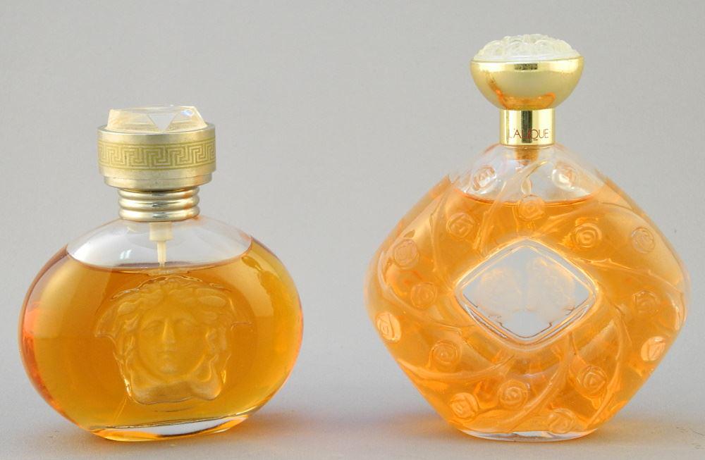2 Vintage Intaglio Lalique France Perfume Bottles.: 2 Vintage Intaglio Lalique France Perfume Bottles.