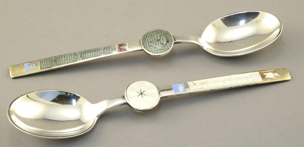 Pair of A. Michelsen Enameled Spoons, marked Paul Rene Gauguin.: Pair of A. Michelsen Enameled Spoons, marked Paul Rene Gauguin.