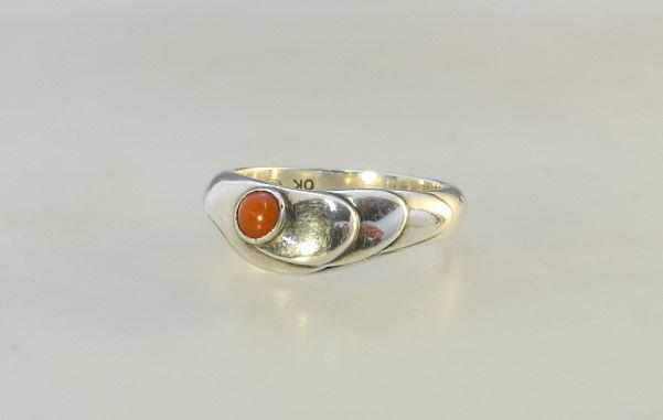 Danish Silver Ring with Coral Marked Georg Jensen, Size M 1/2. (1 of 5)