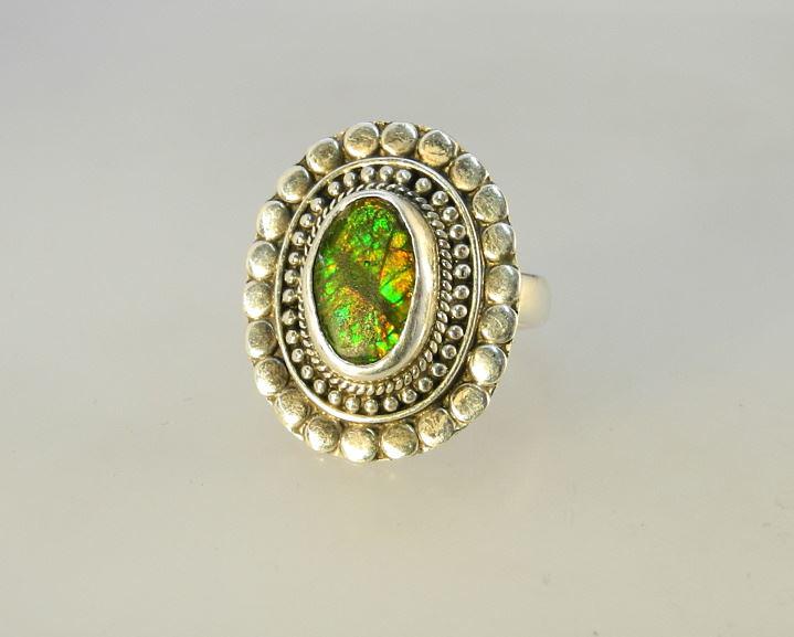 Ammonite Specimen .925 Silver Ring, Marked India, Size 7 3/4, TW 8.46 Grams. (1 of 4)