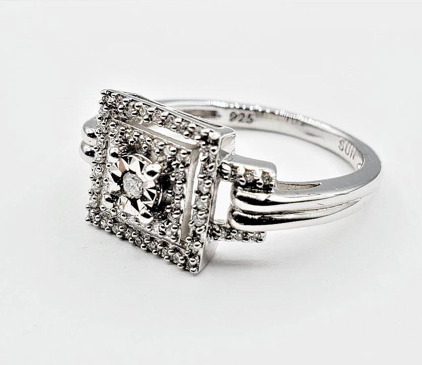 Sterling Silver & Diamond Ring, Size 6 1/2. (1 of 4)
